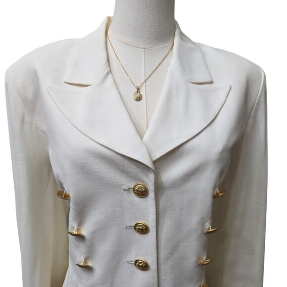 Lois Snyder Dani Max Womens Vtg 80s Old Money Avante Garde Gold Button Blazer 10 - Picture 3 of 11